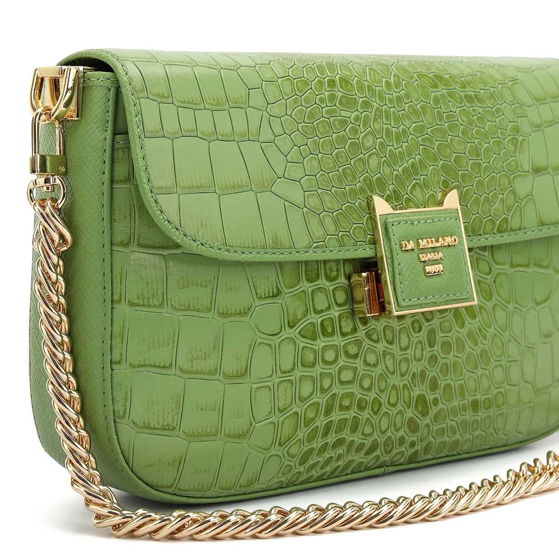 Da Milano Kiwi Small Croco Leather Shoulder Bag - Kiwi for Women | Best Price UAE
